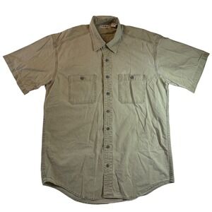 L.L. Bean Short Sleeve Button Up Shirt Khaki Utility Pockets Cotton Men's L Tall